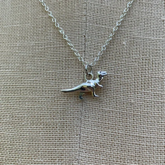 NWT Sterling Silver Plated Chain & Alloy Dinosaur Charm Necklace - Picture 3 of 8